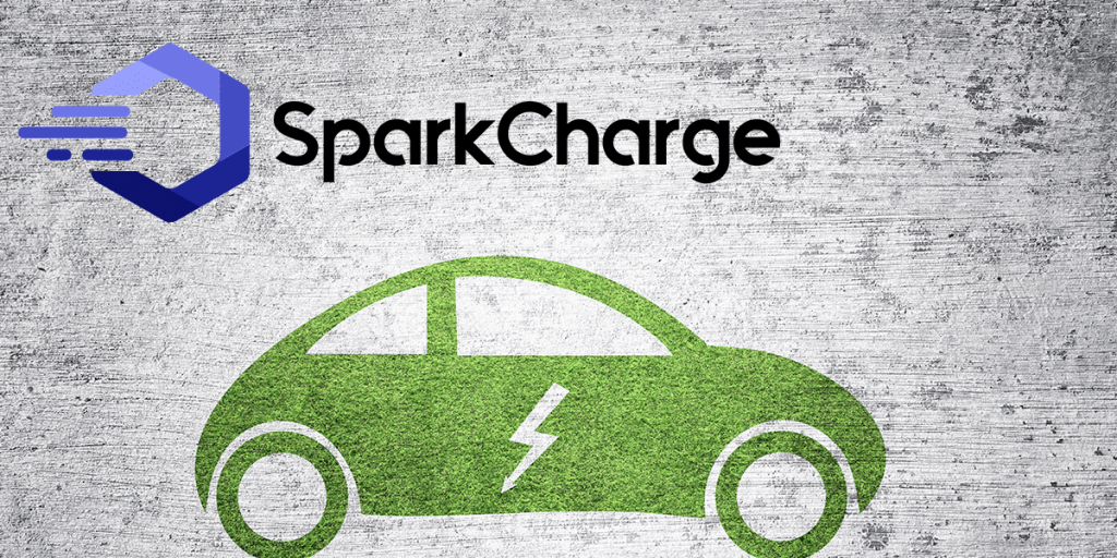 Spark Charge Logo, an image of a green car with a lightning bolt arrow