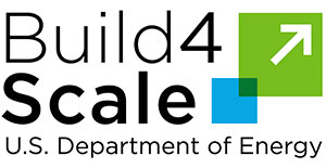 Build 4 Scale logo with arrow in a green square pointed upward and right with US Department of Energy at the bottom
