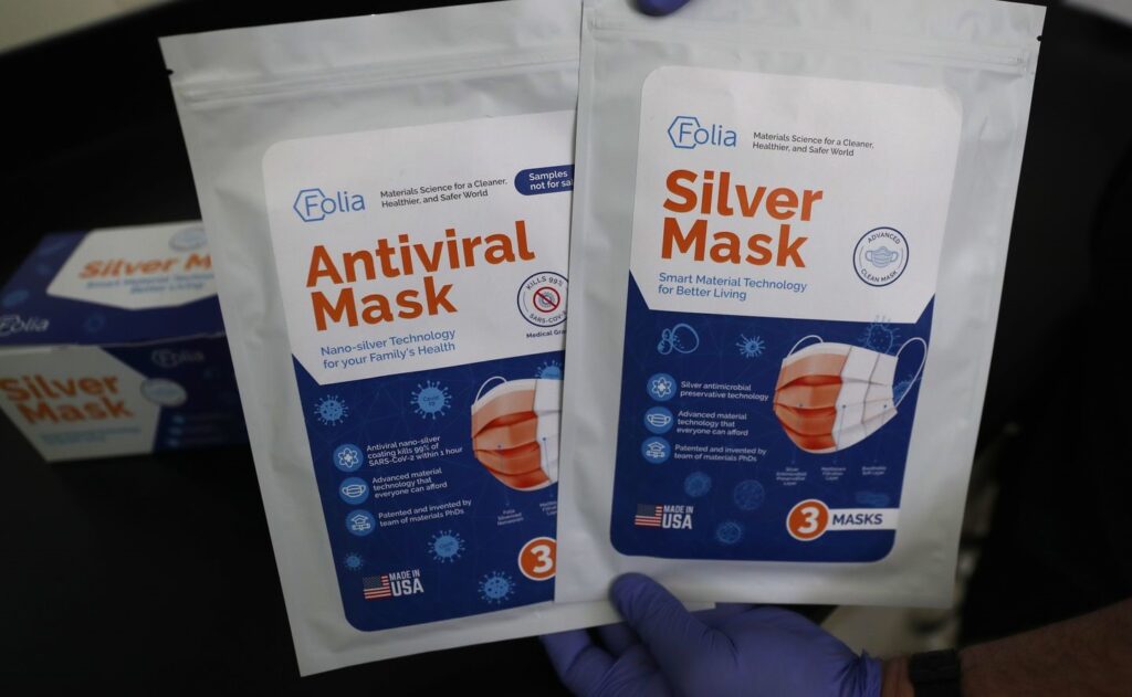 Folia Materials high-tech PPE masks in their packaging