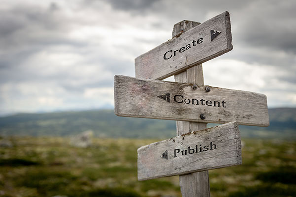 Sign post with create, content, and publish